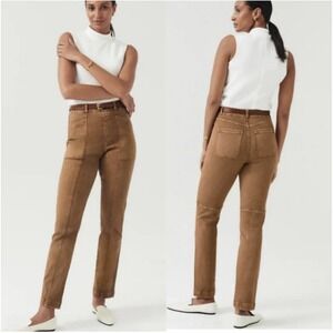 Spanx M Stretch Twill Ankle Cargo Pants Womens Brown NEW High Rise Pull On Slim
